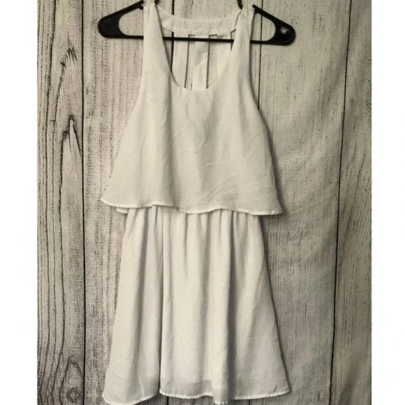 Women's White Layered Sleeveless Chiffon Mini Dress Small - Picture 2 of 2